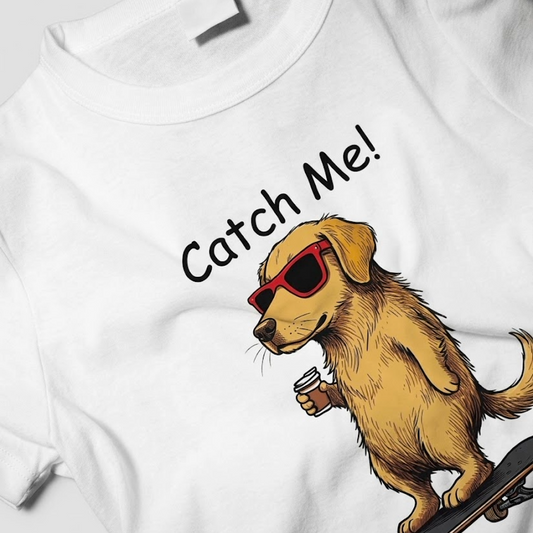 Catch Me! Cool Dog Graphic Unisex Standard Crew T-Shirt