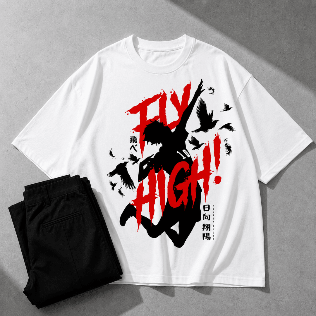 Fly High Oversized Anime T-Shirt | White Premium Streetwear Tee - Zen Street