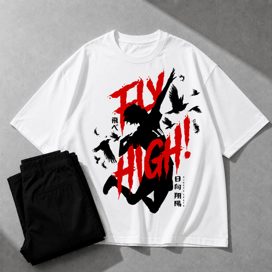 Fly High Oversized Anime T-Shirt | White Premium Streetwear Tee - Zen Street