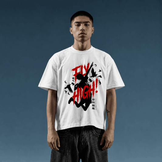Fly High Oversized Anime T-Shirt | White Premium Streetwear Tee - Zen Street