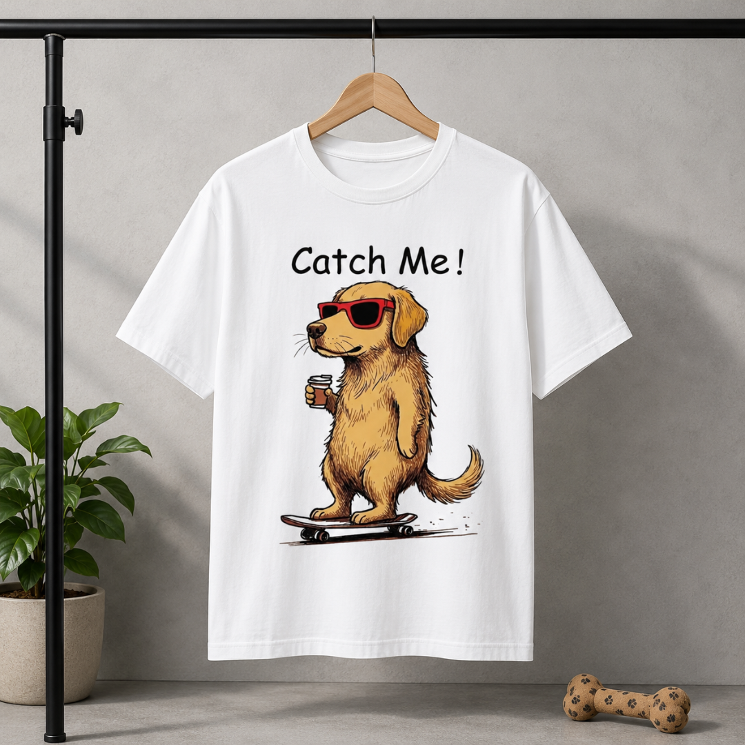 Catch Me! Cool Dog Graphic Unisex Standard Crew T-Shirt