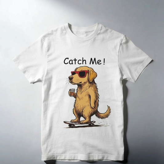 Catch Me! Cool Dog Graphic Unisex Standard Crew T-Shirt