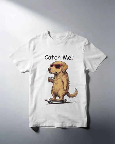 Catch Me! Cool Dog Graphic Unisex Standard Crew T-Shirt - Zen Street